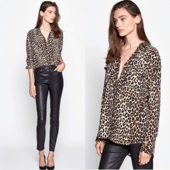 Equipment Slim Signature Leopard Print Silk Button Down Top Long Sleeve Size XS - Picture 4 of 16
